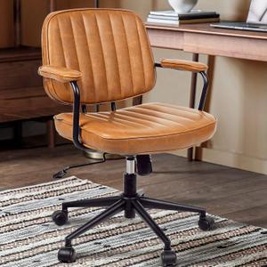 Artswish Mid Century Office Chair - Leather Desk Chair with Wheels, Arms, Swivel & Height Adjustable Ergonomic Computer Chair for Home Office, Brown