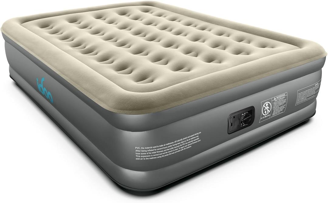 iDOO Queen Air Mattress with Built in Pump, 18 Raised Comfort Inflatable Blow up Mattress, Upgraded Support Structure Portable Air Bed for Camping, Guests and Home, Colchon Inflable, 650lbs Max
