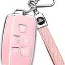 FT FUNTOR for Range Rover Key Fob Cover, Compatible with Land Rover LR4 Range Rover Sport Evoque Jaguar XJ XE XJL XEL XFL F-pace,5 Buttons TPU for Jaguar Key Fob Cover with Silver Edge A-Pink