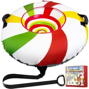 Heavy Duty Snow Tube with Premium Canvas Cover for Kids and Adults 44 Snow Tubes with Tow Rope & Handles for Sledding, Thickened Anti Damage Bottom Cold-Resistant Winter Outdoor Toy