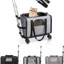 Pet Trolley Bag, Detachable Rolling Carrier for Small Dogs Cats Portable Pet Travel with Telescopic Handle and Shoulder Strap, for Airplane Car (Black with White Edges)