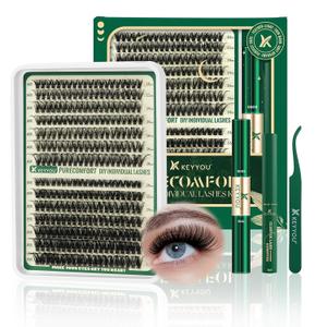 DIY Lash Extension Kit 280pcs Soft Lash Clusters 60D+80D D Curl Easy to Apply with Lash Bond and Seal Lash Applicator Lash Remover Eyelash Extension Kit at Home(RMkit-60D80D-D-10-18mix)