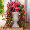 Artificial Hanging Flowers for Outdoors Faux Plants, 2PCS Artificial Outdoor Flowers for Spring Decor, UV Resistan Realistic Daisy Fake Hanging Plants for Indoor Planter Garden(Rose Red & Red Lotus)