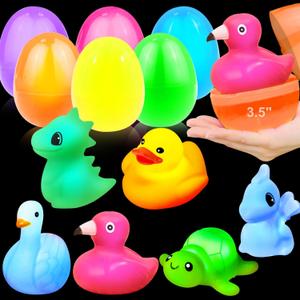Easter Egg Fillers for Toddlers, 6 Pack 3.5" Large Easter Eggs Filled with Light Up Animal Floating Bath Toys for Kids Boys Girls Baby Easter Basket Stuffers for Toddlers Party Favors Gifts Eggs Hunt