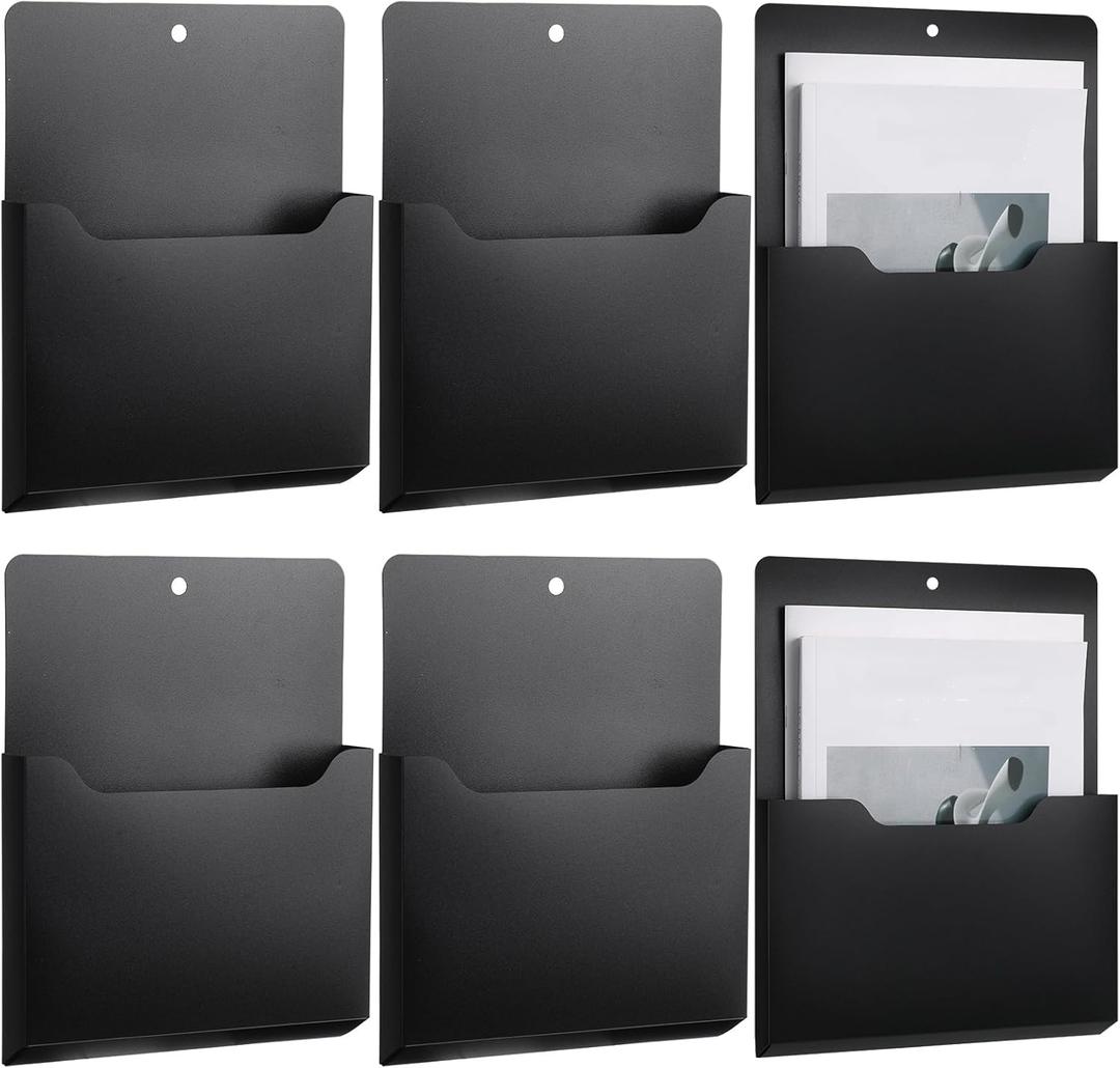 Qunclay 6 Pack Magnetic File Holder Magnetic Paper Holder Fridge Magnet Organizer Letter Size Fridge Pockets Storage Mail Planner Wall File Organizer for Refrigerator Locker Whiteboard (Large)
