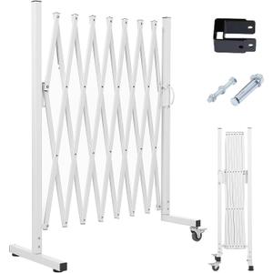Metal Expandable Barrier Fence for Dogs, Portable Barricade Gate with Casters, Foldable Pet Gate Indoor Outdoor for Rooms, Stairs, Driveway, Garage, Yard, Doorways, 7 Feet, White