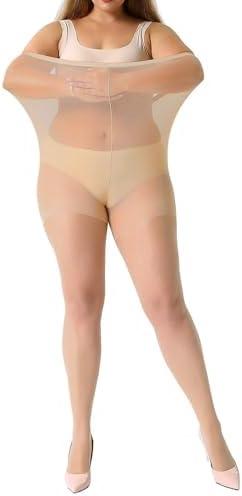 MANZI Women's 2 Pairs Plus Size Control Top Tights Ultra-Soft Panty Hose, Size XL