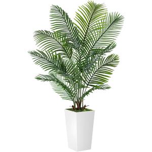 Palm Tree 5FT Artificial, 60in Tall Faux Palm Tree with 15.7 White Planter, Fake Potted Tree for Indoor & Outdoor Home Office Decor