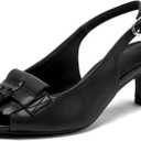 DADAWEN Women's Slingback Kitten Heels Tassels Peep Toe Pumps Wedding Party Dress Shoes (6, Black)