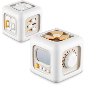 SOCBTNSO Busy Cube Toy for 1 Year Old Boy, Montessori Toys for 1+ Year Old, Travel Sensory Toys for Toddlers 1-3, Learning Fine Motor Skills| 1st Birthday Gifts 6 9 12 Months Baby (Off-white)