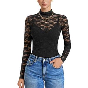 Avidlove Womens Long Sleeve Bodysuit Lace Tops Turtle Neck Shapewear Body Suits Going Out Top Fall Outfits Two Piece Set S
