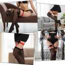 Black Thigh High Stocks, Stockings for Women with Bow, Sexy Semi Sheer Thigh High Stockings for Thick Thighs Women Lingerie (Black/Red Bow)