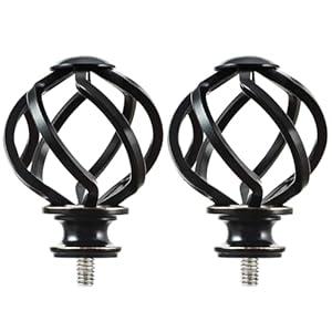 KAMANINA Replacement Finials for 1 or 7/ 8 Inch Curtain rods, Twisted Cage, M6 Screw Rod Finials, Black, 2pcs