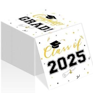 Class of 2025 Graduation Cocktail Napkins - 100-PK 3-Ply Disposable Congrats Grad Paper Hand Towels for School, University, College Party Celebration Decorations (Black)