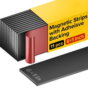 Magnet Strips with Adhesive Backing - Flat Thin Magnetic Tape for Crafts - Tool and Knife Magnetic Strip for Garage, Kitchen and Garden - Sticky Magnetic Tool Holder for Wall - 11pcs 1×6" / 2.5cm×1.8m