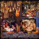 Floating Candles with Wand Remote,Halloween Decor 12PCS Flickering Flameless with 60PCS Bat Wall Stickers,LED Magic Hanging Candles for Christmas Indoor Outdoor Birthday Party Decorations