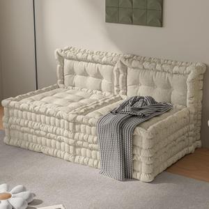 WOWMAX Floor Sofa Couch Bed Convertible Lazy Sofa Sleeper Bed Floor Chair Bed Mattress Oversized Floor Pillow Ideal for Reading & Gaming, Home Decoration Polyester Beige，2 Sets