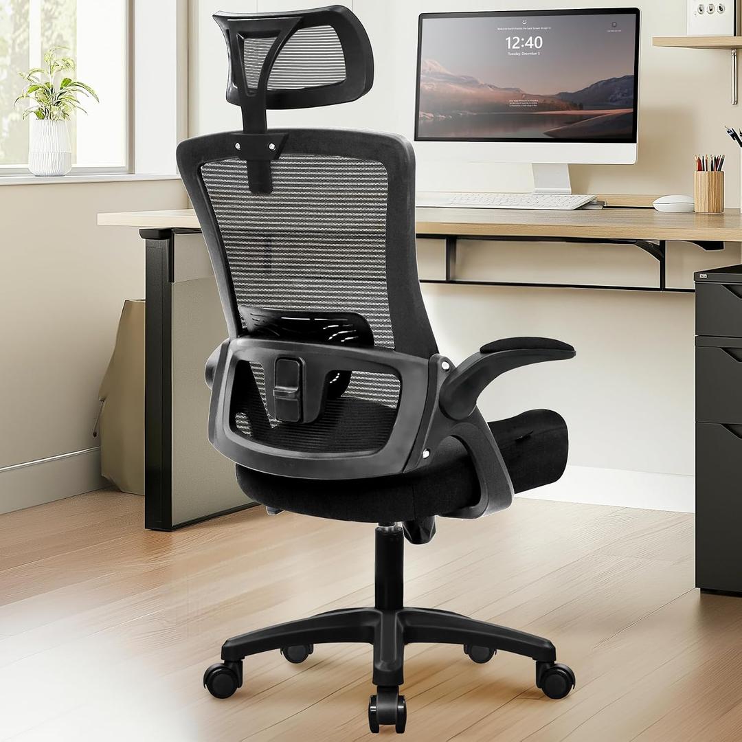 NEO CHAIR Office Desk Chair with Ergonomic High Back Mesh Headrest, Black, 26 x 21.5 x 44.5 inches