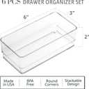 STORi SimpleSort 6-Piece Stackable Clear Drawer Organizer Set | 6" x 3" x 2" Rectangle Trays | Small Makeup Vanity Storage Bins and Office Desk Drawer Dividers | Made in USA