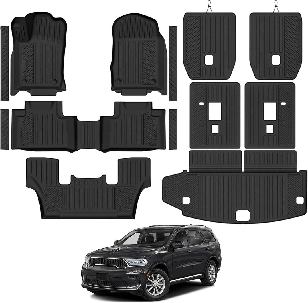 Custom Fit Floor Mats for 2016-2025 2026 Dodge Durango 6-Seater 2nd Row Bucket Seats, All Weather TPE Floor Liners & Trunk Mat & Backrest Mats & Door Sill Guard, Full Set Interior Accessories