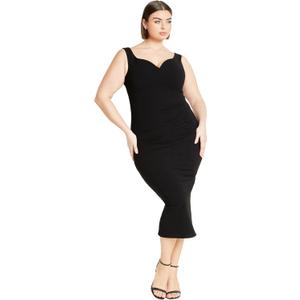City Chic Plus Size Kiana Sweetheart MIDI Dress in Black, Size 22 (Black)
