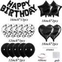 27 Pcs Black Birthday Decorations Kit  3D Foil Happy Birthday Banner, Heart & Star Mylar Balloons, Confetti Balloon Set for Boys Girls Kids Adults, Baby Shower & Anniversary Party Decor Supplies