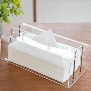 Acrylic Tissue Box Holder Rectangle with Curved Design - Decorative Modern Crystal Clear Tissue Box Cover with Silver Metal Accents for Home/Office Dcor