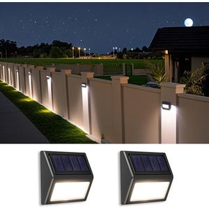 Solar Fence Lights, Waterproof Solar Outdoor Lights for Stairs Decks Steps Fences Patio Yard, LED Wall Sconce (Cool White/2 Pack)