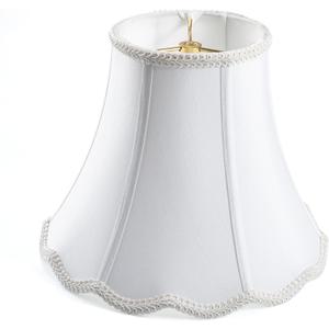 White Bell Scalloped Lamp Shade 5'' Top x 10'' Bottom x 8.3'' Slant Height x 8'' Vertical Height, Double Layers Lampshade Replacement, Lamp Harp Included