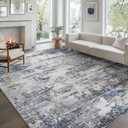 Area Rug Living Room Washable Rugs: 9x12 Modern Neutral Abstract Low Pile Non Slip Floor Carpet - Large Soft Thin Stain Resistant Rug for Bedroom Dining Indoor Office Home, Blue Grey