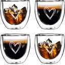 Gute 2.7 OZ Espresso Cups Set of 4,Double Walled Glass Espresso Cups,Italian Style Clear Doppio Cups for Espresso Lovers,Espresso Accessories Small Double Wall Expresso Coffee Cup