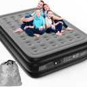 Air Mattress Queen Size with Built in Pump Double Self Inflating Bed,18 Inch High Inflatable Blow Up Airbed with Storage Bag Foldable Colchon Inflable for Camping Guests Home Waterproof 600lb (Black Gray)