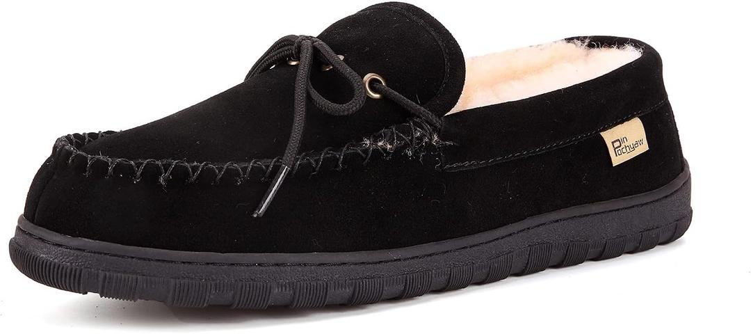 Men's Sheepskin Moccasin Indoor/Outdoor Slippers (13, Black03)