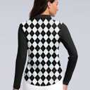 Women's Golf Shirts Lightweight UPF 50+ Long Sleeve Shirts UV Protection Quick Dry Cool Polo Shirts for Women Work Outdoor (Medium, Black Plaid)