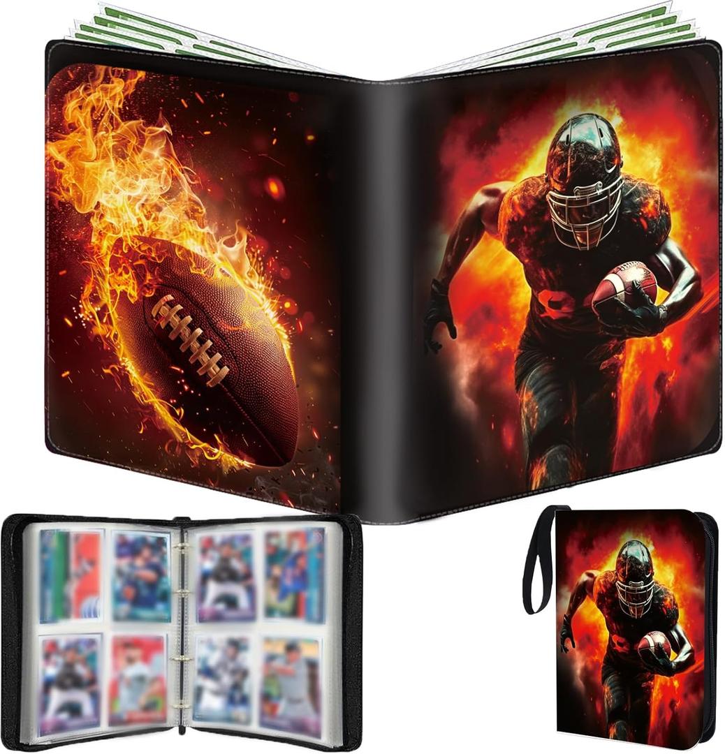 400 Pockets Football Card Binder - Red Flame Pattern Sports Display Storage Case for Collectors, Portable Detachable Sports Card Storage Book for 2025 Football Cards