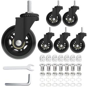 Creeper Caster Wheels Set of 6, Roller Blade Rubber Heavy-Duty 2.5 Inch Castor Replacement, 360 Degree No Noise Wheel for Mechanic Stool, Rolling Creeper Garage Seat