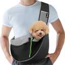 Pawaboo Pet Dog Sling Carrier, Hand Free Drawstring Dog Papoose with Adjustable Strap, Breathable Mesh Bag for Puppy Cat, Crossbody Satchel Dog Purse with Pocket for Outdoor Travel, Black, Medium