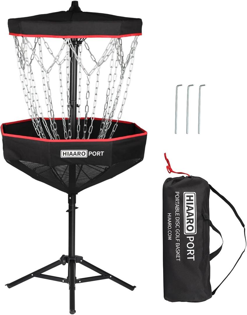 PDGA Approved - HIAARO Portable Disc Golf Basket with 16 Heavy Duty Chains, Foldable Disc Golf Target with Carry Bag for Practice