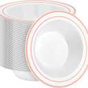 100 Pack Disposable Soup Bowls with Rose Gold Rim, 12oz Premium Heavy Duty Plastic Dinner Bowls for Party, Wedding and Holiday