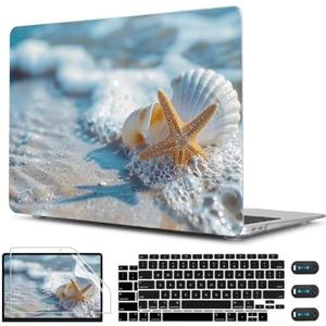 CISSOOK Compatible with MacBook Air 13-inch Case 2021 2020-2018 Release M1 A2337 A2179 A1932 Model with Touch ID, Plastic Hard Shell Protective Case with Keyboard Cover Screen Protector, Beach&Shell