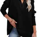 Dokotoo Women's Casual Oversized Half Zip Sweatshirts Long Sleeve Solid Color Pullover Jackets with Pockets (Large, Black)