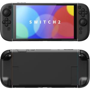 PlayVital Protective Case for Nintendo Switch 2 with Extra Stand & Thumb Grip Caps | Split Design, Dockable Hard Shell Cover for Nintendo Switch 2 | Solid Color Series, Black
