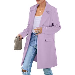 PRETTYGARDEN Women's 2026 Spring Fall Long Blazer Jackets Long Sleeve Lapel Pockets Loose Fit Work Casual Blazers Outerwear (Purple, L)