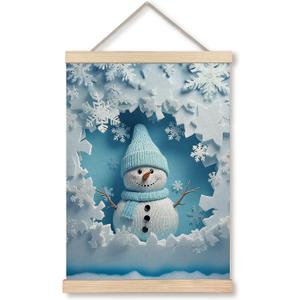 Qykwz Blue Christmas Snowman Wall Art Poster, Blue Snowman Decor, Pastel Xmas Snowflake Winter Holiday Wall Decor Canvas Prints for Home Bedroom Living Room, 12x16 in (color_7)