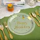 50 Pack Sage Green and Gold Happy Birthday Paper Plates, 7 inch Metallic Foil Polka Dots Disposable Dessert Party Supplies Plates for Graduation St Patricks Wedding Holiday Christma Party Decorations