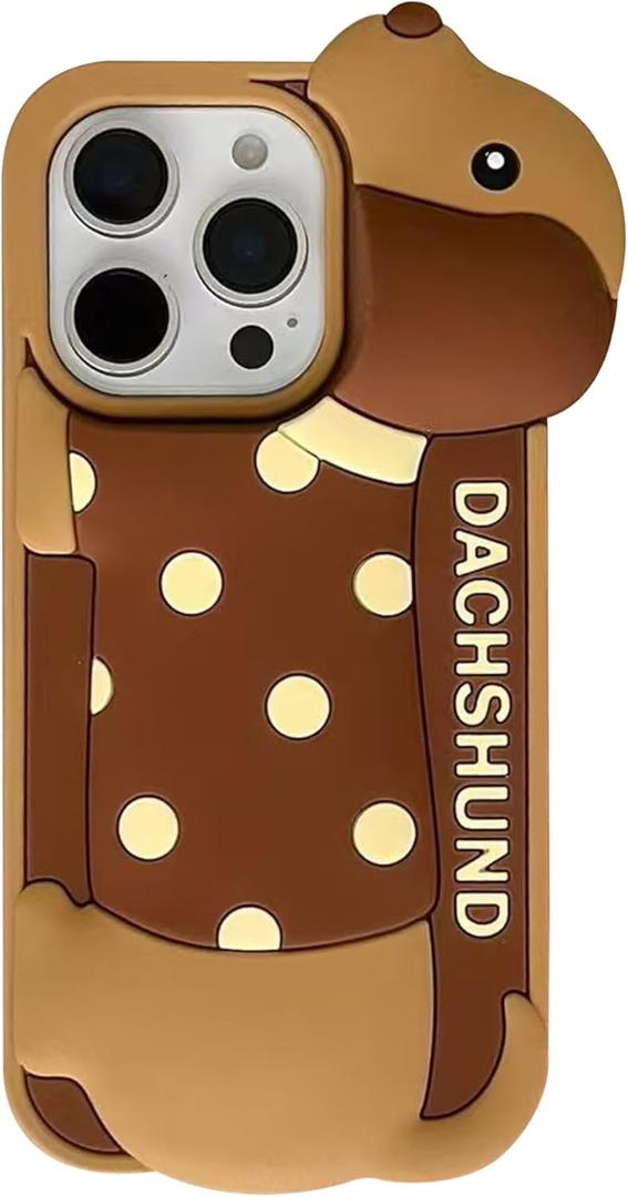 3D Puppy Dog Case,Cartoon Cute Kawaii Lovely Character Dachshund Dog Shape Kids Teens Girls Women Soft Silicone Case for iPhone 14 Pro Max/iPhone 15 Pro Max 6.7 Inch