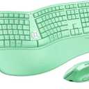 MEETION Ergonomic Wireless Keyboard and Mouse, Split Arch Keyboard with Cushioned Wrist Palm Rest, Wireless Vertical Mouse Full Size for Mac/ Windows/ Computer/ Laptop, Green