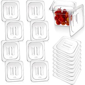 15 Pieces Universal Polycarbonate Food Pan Lids Covers with Handle, 1/6 Size Clear Restaurant Commercial Hotel Steam Food Pan Lid for Breakfasts Fruits Vegetables Beans Corns