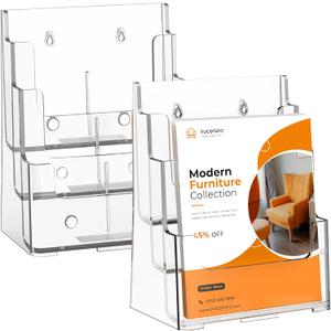 FUCDTEFC 2 Pack Acrylic Brochure Holder 8.5x11 & 4 x9 Inches Universal, Clear 3 Tier Magazine Stand Brochure Display Stand w Removable Divider, Literature Flyer Holder for Wall Mount or Countertop