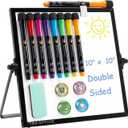 Small Magnetic Desktop White Board  Portable Mini Easel Dry Erase Whiteboard for Students Double Side to Do List Dry Erase Board with Stand for Office, School, Home 10 x 10 inches (Black)